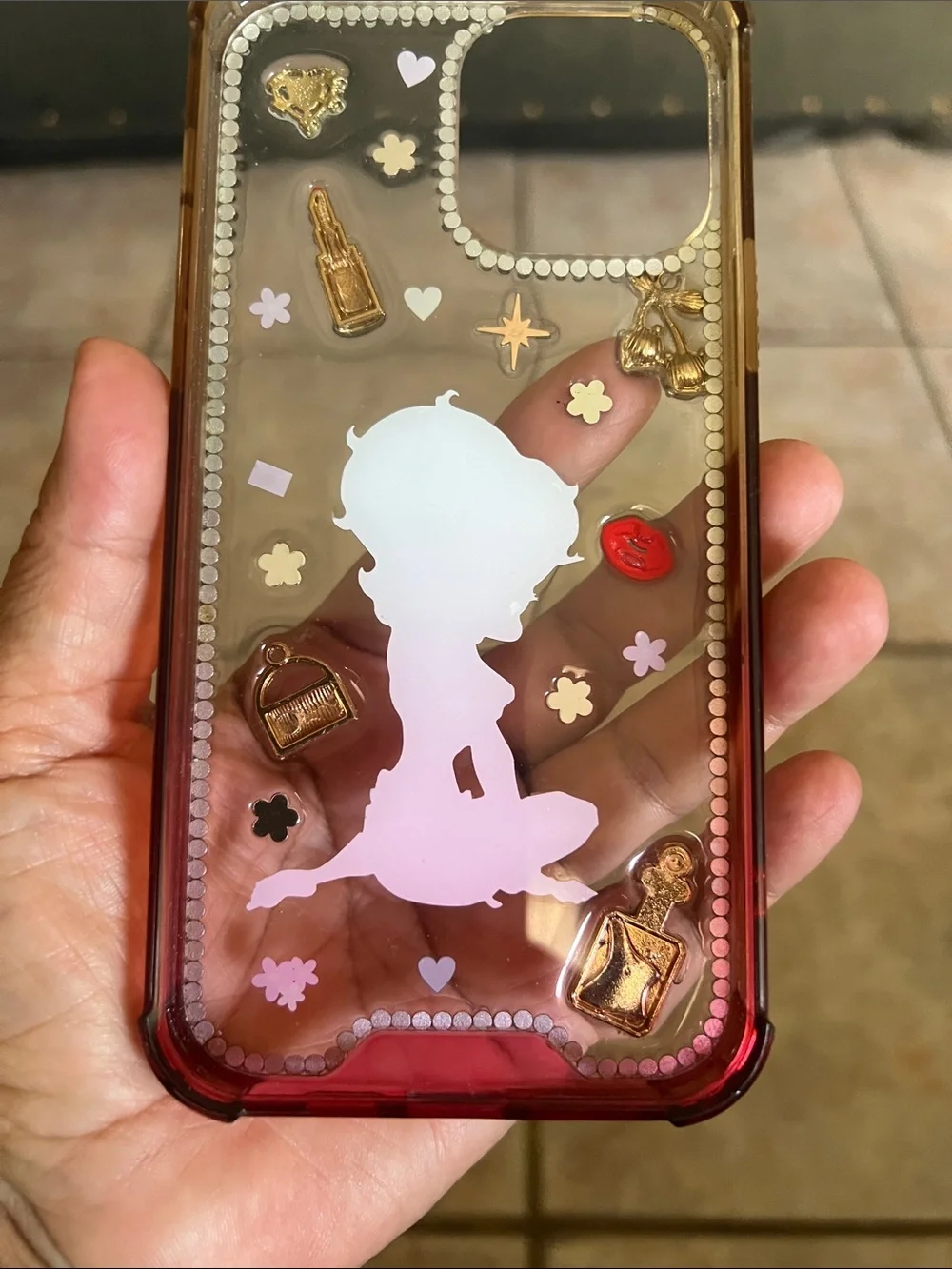 Betty Boop Pink Floral Rhinestone Phone Case